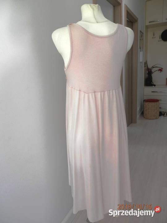 Sukienka Pudrowa Ażur Koronka Boho Przewiewna Łomża