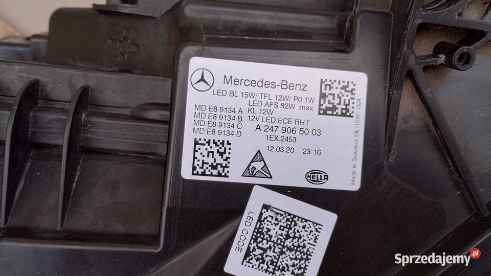 Lampa Przód Prawa Full Led Mercedes BKlasa W247