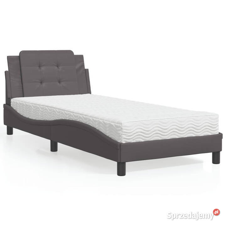 Łóżko z materacem szare sztuczna skóra 90x200