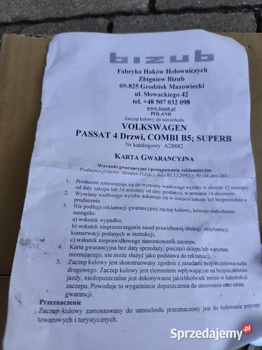 Hak holowniczy Skoda superb 1 Passat B5 nowy śląskie sprzedam