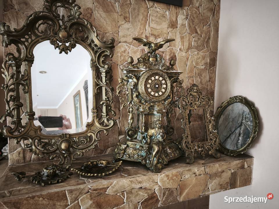 Zegar kominkowy mosiężny z zestawem