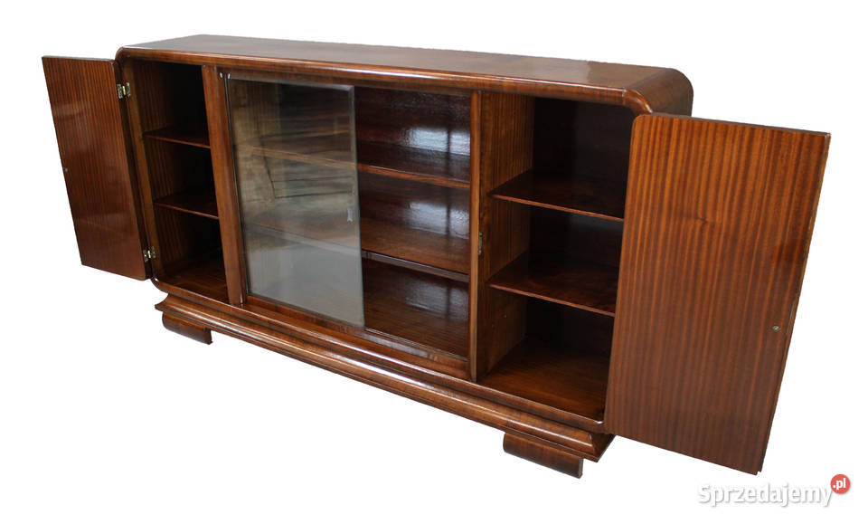 Niska biblioteka art deco w orzechu renowacji Bydgoszcz