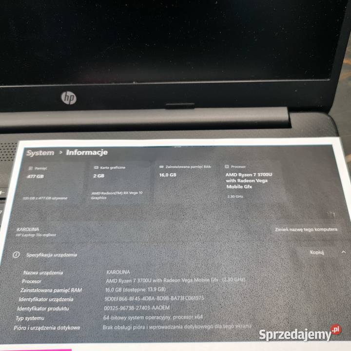 Laptop HP 15s Ryzen 7 3700U