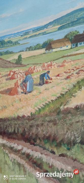 Duży olej na płótnie Wiejski pejzarz ŻNIWA w mazowieckie Warszawa