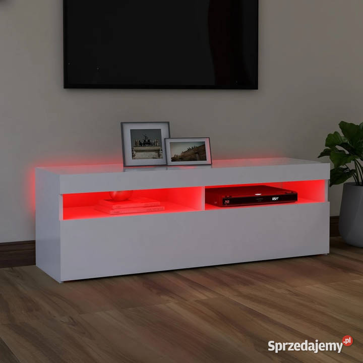 Szafka pod TV z oświetleniem LED biała 120x35x40 Warszawa