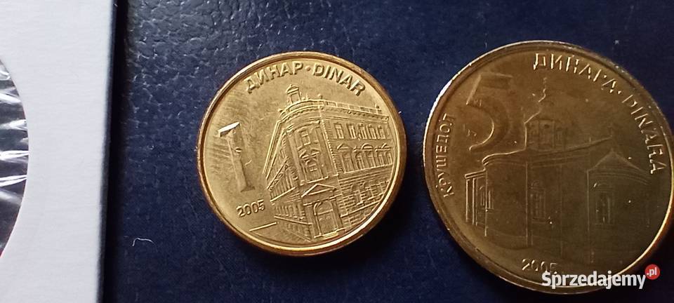Stare monety 1 i 5 dinar 2005 Serbia Numizmatyka Lesko