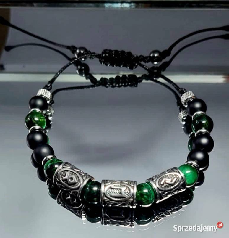 BRANSOLETKA STAL TRZY RUNY WIKINGÓW KAMIEŃ Kraków