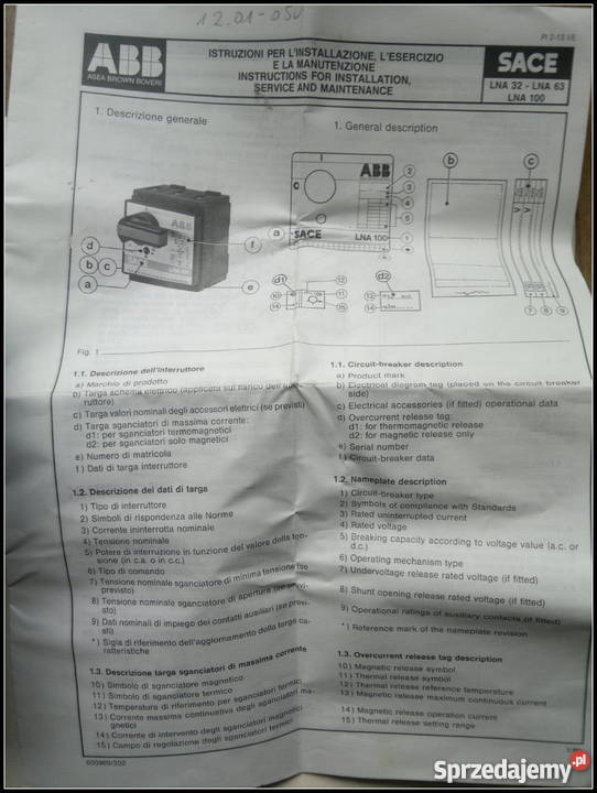 Wyłącznik SACE LNA 32 155A Asea Brown Bover śląskie Dąbrowa Górnicza
