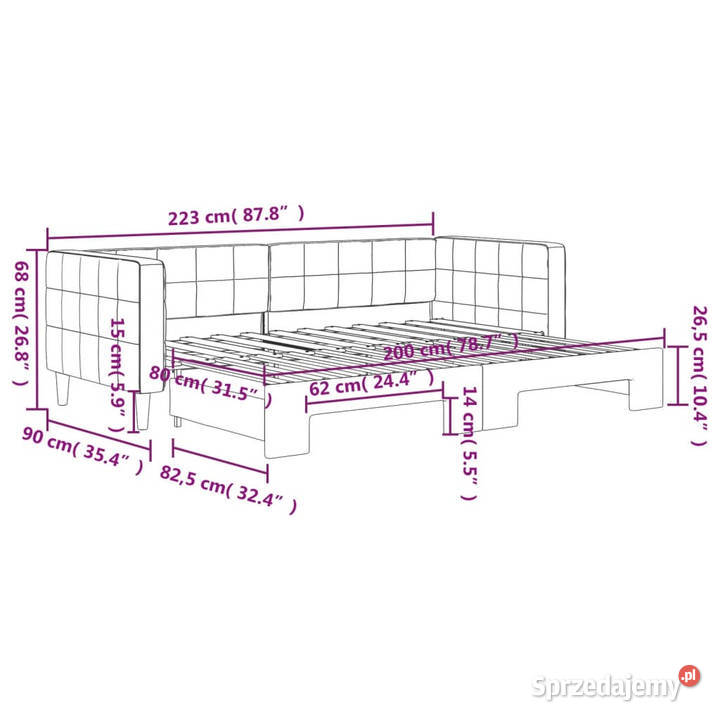 Sofa rozsuwana niebieska aksamit 80x200 Warszawa