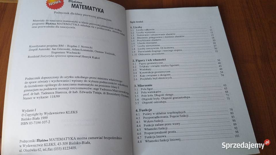 Błękitna Matematyka podręcznik klasy 1 gimnazjum tradycyjny podręcznik