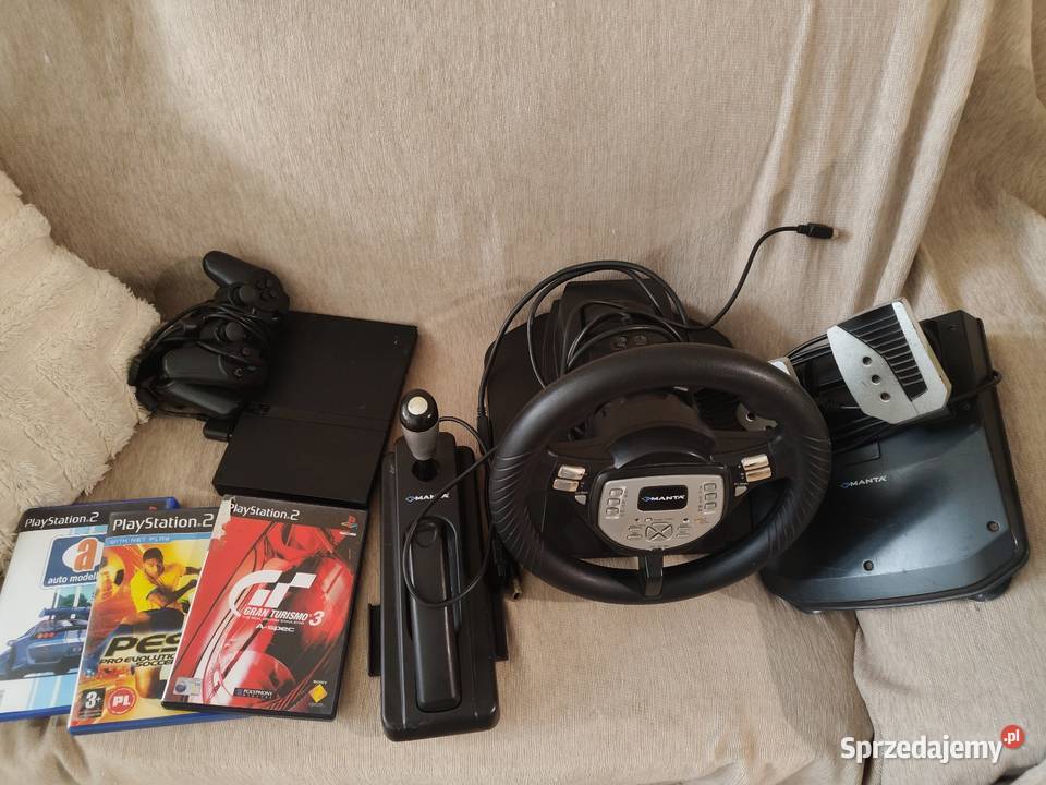 Konsola Sony 2 czarna kierownica 2 pady i gry Sony Playstation 2 Warszawa