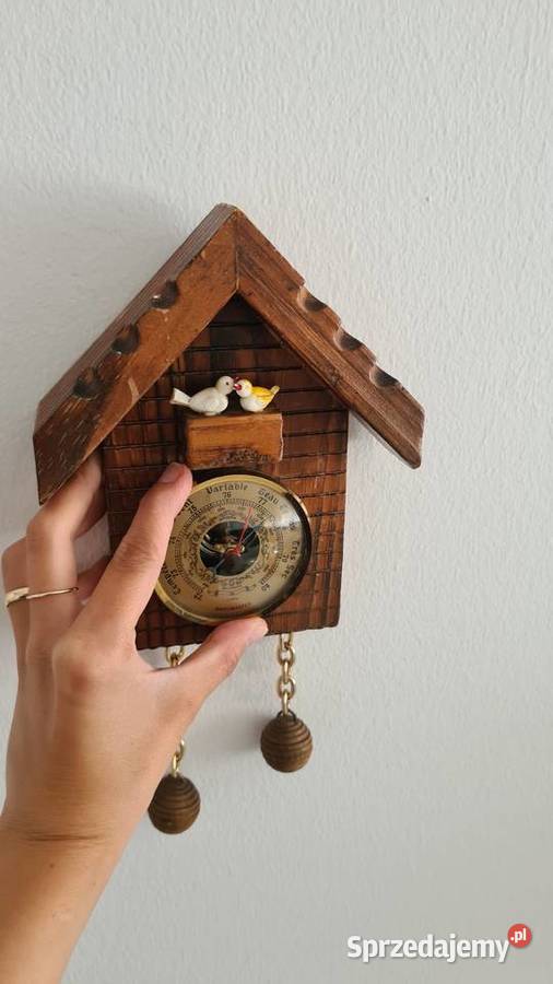Drewniany barometr na ścianę domek z ptaszkami Gorlice