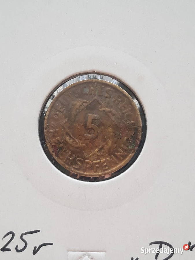 5 Fenigów Niemcy 1925 r men D Konin