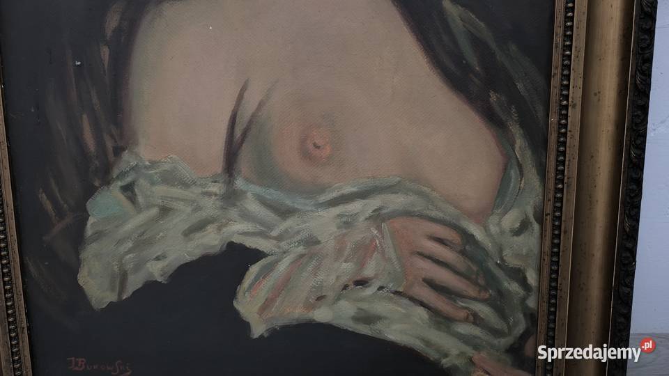 Piękny obraz olejny akt kobiety sygnowany J Łódź