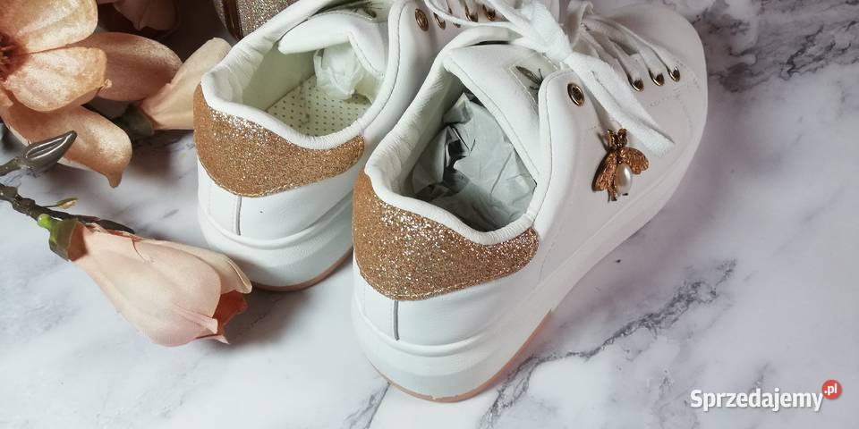 buty sportowe sneakers białe złote pszczółki inna sprzedam