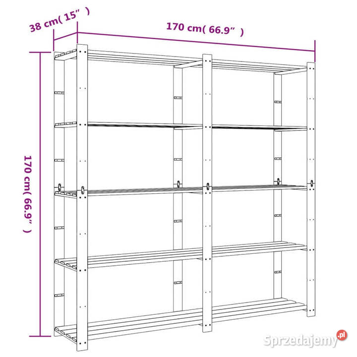 Regał z 5 półkami brązowy 170x38x170 lite drewno