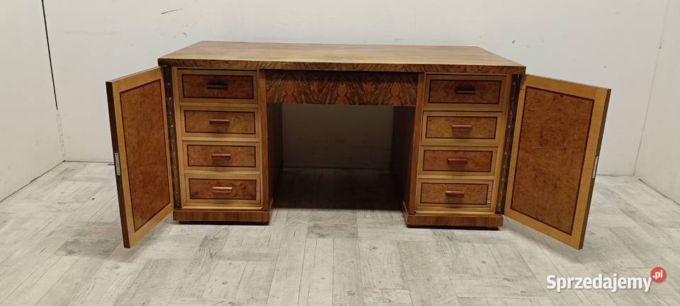 biurko art deco stare drewniane dwustronne