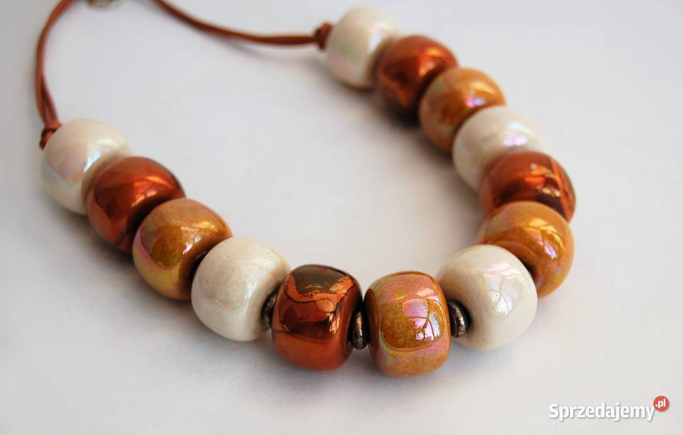 Naszyjnik korale ceramiczne miedzianobrązowe lubelskie Lublin