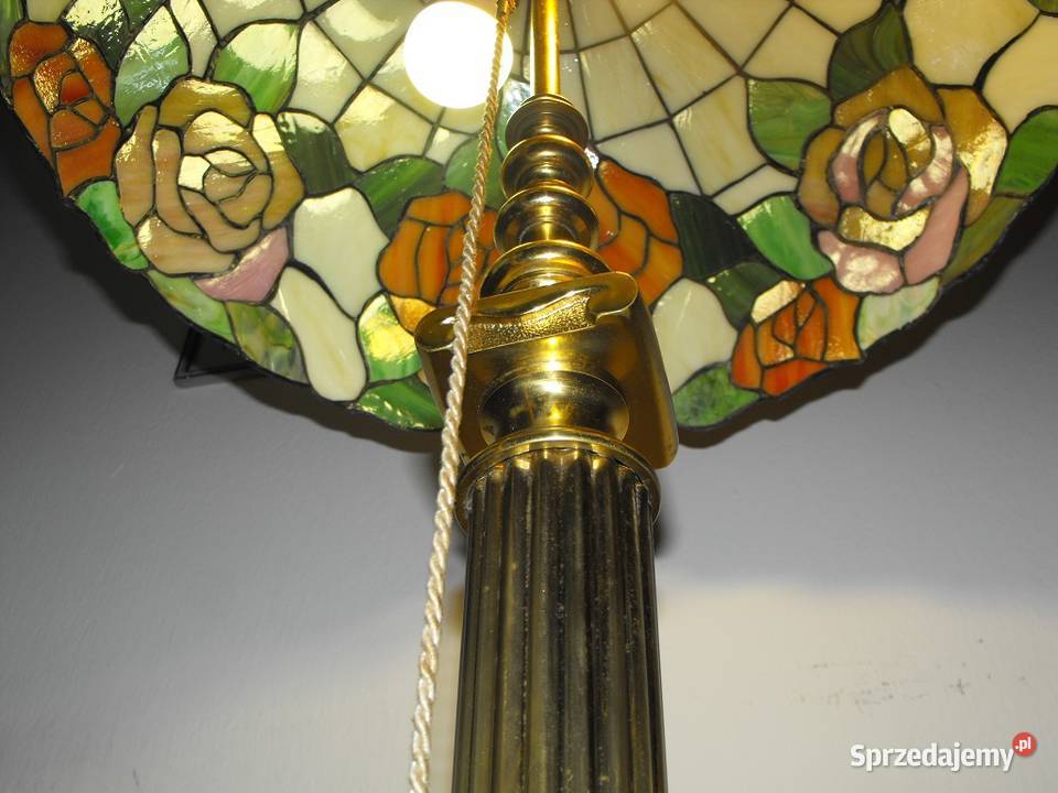 Piękna mosiężna lampa podłogowa klosz witraż w