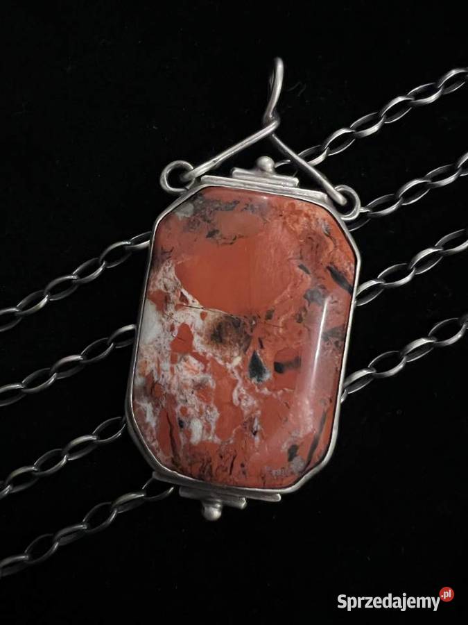 Srebrny wisior z kamieniem jaspis czerwony mazowieckie Warszawa