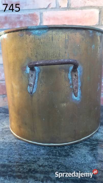 Garnek metalowy stary z żelaznymi uchwytami Antyki Gawroniec