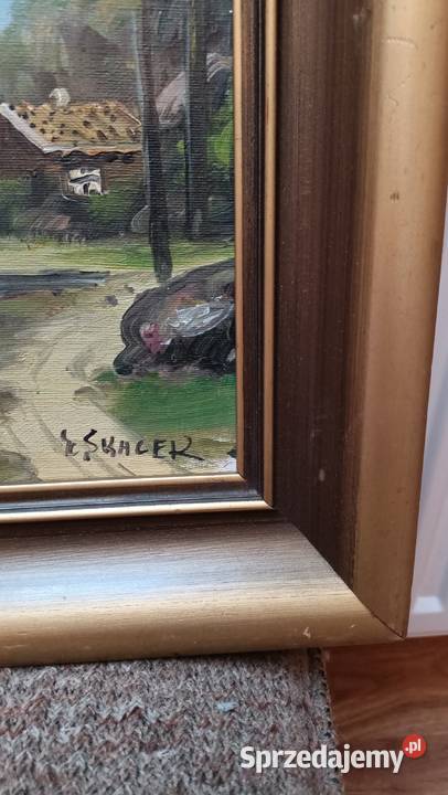 Stary oprawiony obraz na dykcie Przystań Obrazki i obrazy Zamość