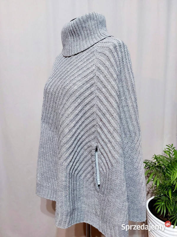 Szare ponczo peleryna z golfem krótkie 30 wełna szary/srebrny Złoczew