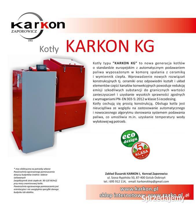 Kocioł KARKON 15 EKO Ecodesign 5 Klasa Producent stal Golub-Dobrzyń