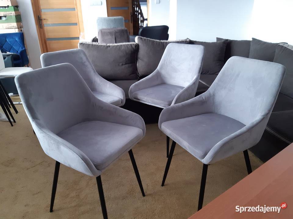 Krzesła welurowe szare glamour loft NOWE świętokrzyskie Ostrowiec Świętokrzyski sprzedam
