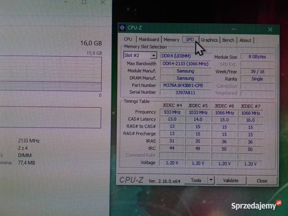 Samsung DDR4 2x8GB16GB sprawna PC42133MHz CL15 Bydgoszcz