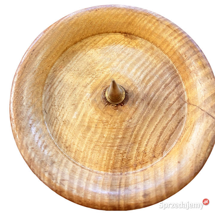 Wielki drewniany toczony świecznik Belgia lata