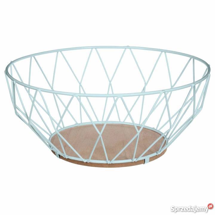 Koszyk metalowy blado miętowy drewniany spód Kanie