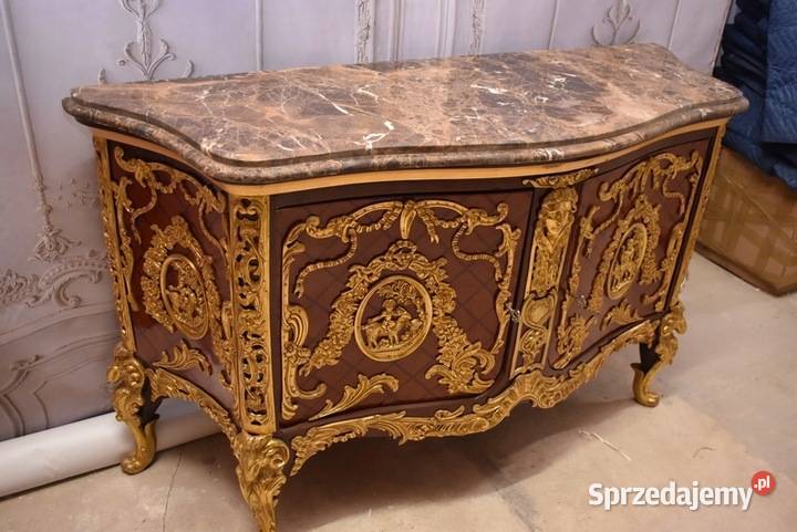 Królewska Drewniana Komoda Barok Okuta Brązem Kraków