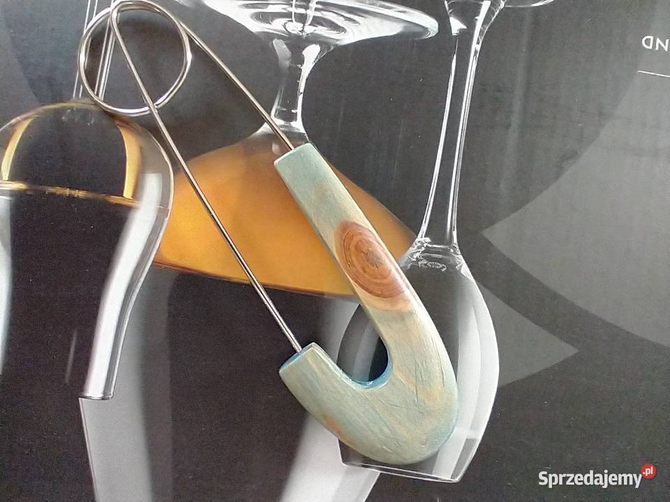 Szaroniebieska agrafka broszka drewno rękodzieło sprzedam