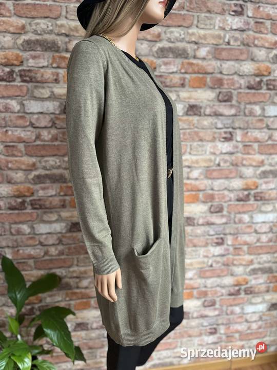 Kardigan długi khaki wiskoza basic Pulz Jeans M Bez wzoru mazowieckie Augustówka