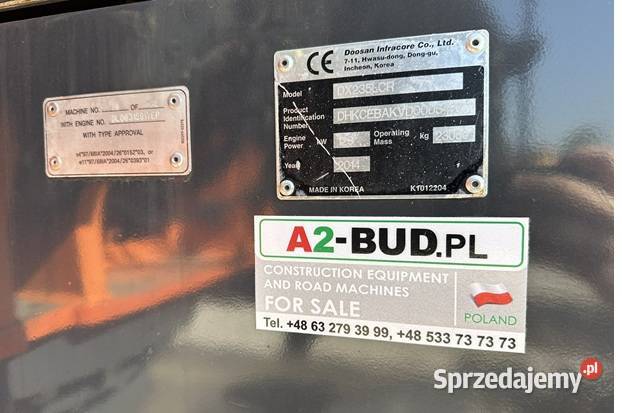 KOPARKA GĄSIENICOWA MARKI DOOSAN DX235LCR Rok produkcji 2014 Tuliszków