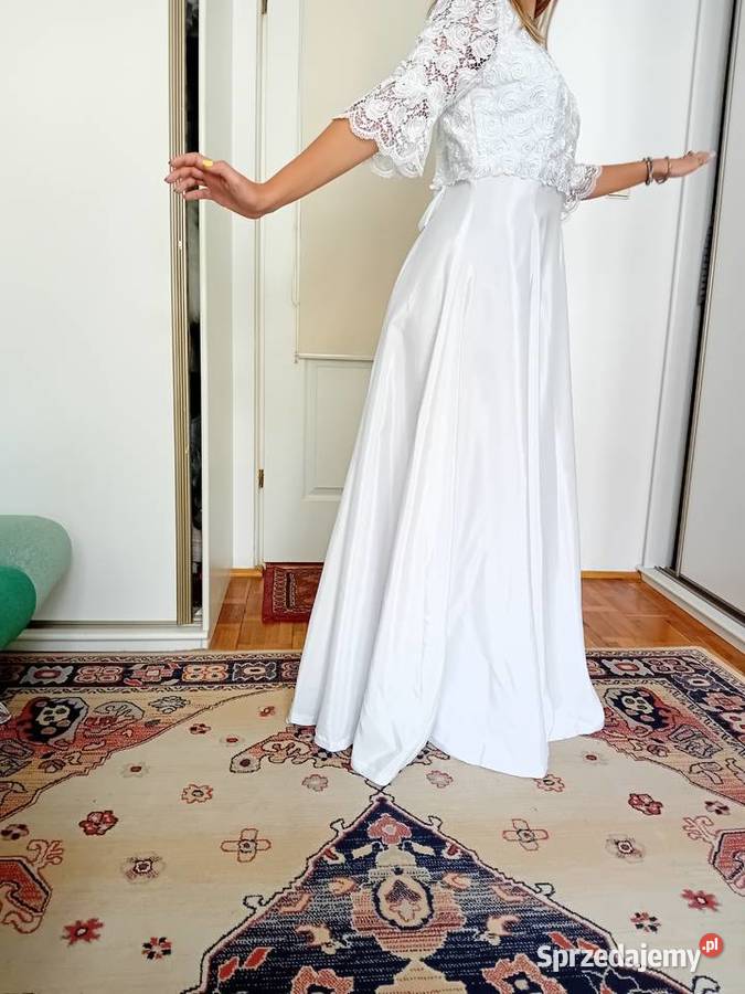 suknia ślubna elegancka z gipiurą 44 Empire