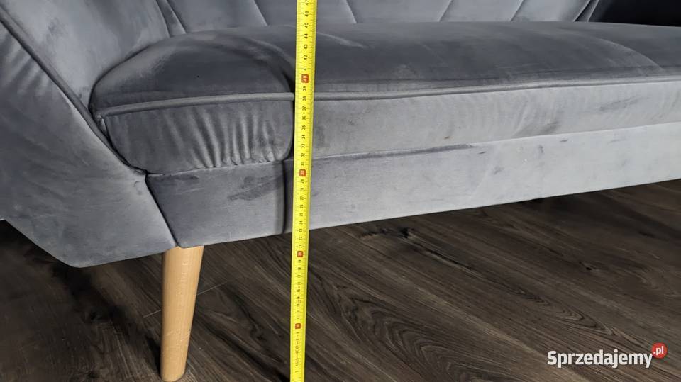 Sofa Kanapa welur szara na drewnianych nogach 55cm Sofy i kanapy Świdnica