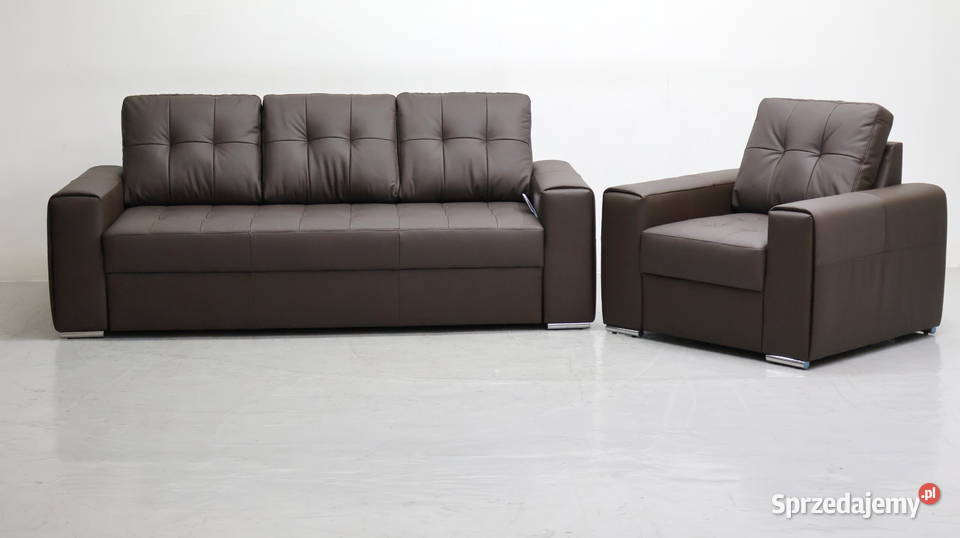 KOMPLET 31 sofy kanapy zestaw brązowa skóra Poznań