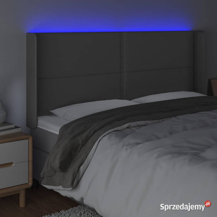 Zagłówek do łóżka z LED szary 183x16x118128
