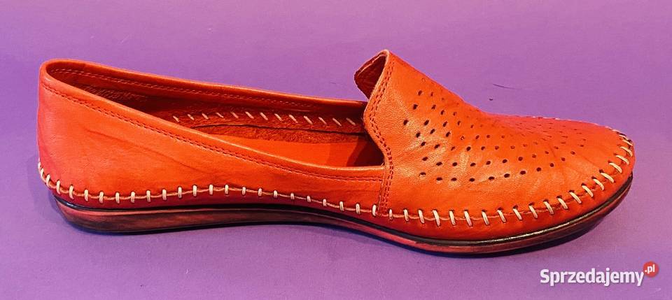 Czerwone skórzane damskie mokasyny rozmiar 39 skóra Żyrardów