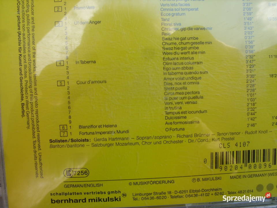 klasyka cd CARL ORFF CARMINA BURANA dolnośląskie Wołów