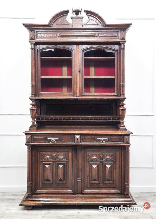 Antyk KOMPLET zdobiony KREDENS ORZECHOWY Kalisz