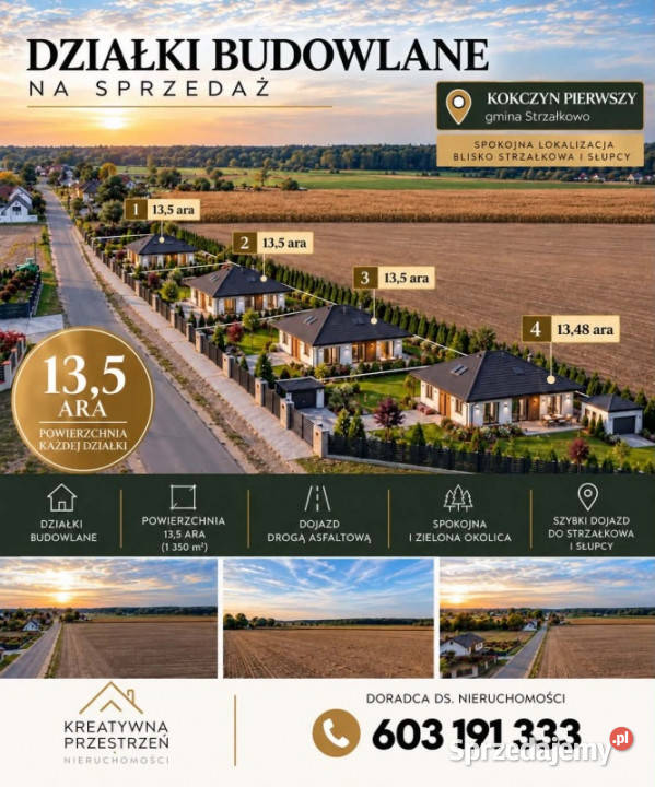 DZIAŁKI BUDOWLANE NA SPRZEDAŻ KOKCZYN I 1350m2 Kokczyn Pierwszy