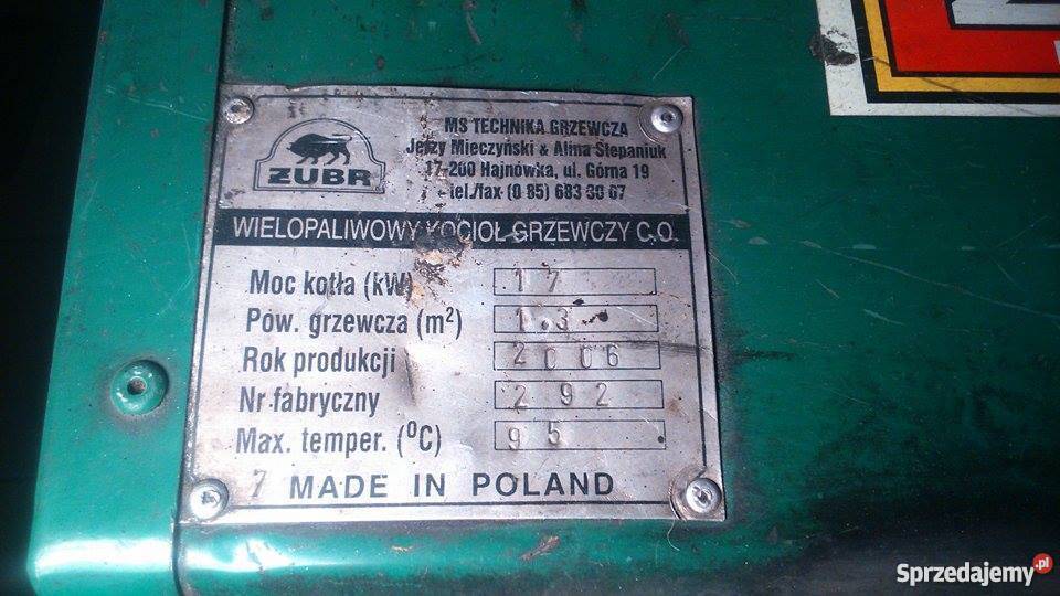 Piec CO Żubr 17 KW używany 6 lat stan BD