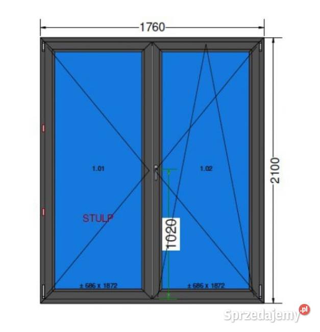 Okno Balkonowe 1760 x 2100 176x210 SŁ RUCH Drzwi balkonowe i tarasowe sprzedam