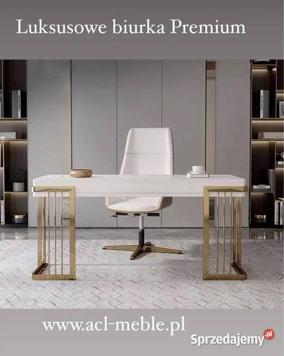 Białe złote biurko ze stali nierdzewnej Luxury Dom i Ogród Golkowice