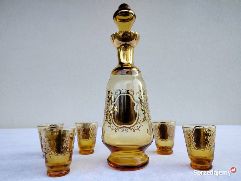 Piekna zlota karafka bohemia kwiaty Kęty