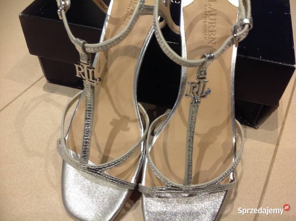 Skórzane Sandały Damskie RALPH LAUREN 37 Srebrne Sandały i klapki Nowa Sól
