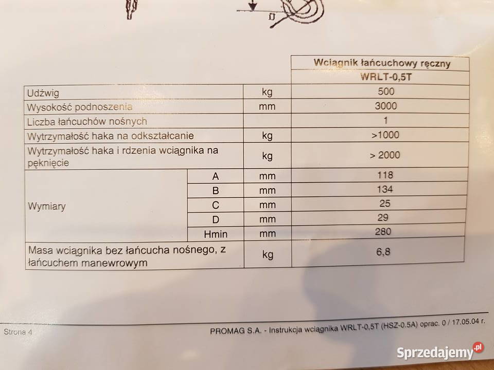 Wciągnik ręczny łańcuchowy WRLT 05T Promag Bytom